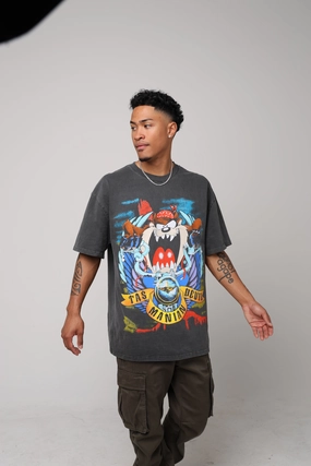 American Thrift X Looney Tunes Taz Motorcycles Heavyweight Vintage T-Shirt Black Wash