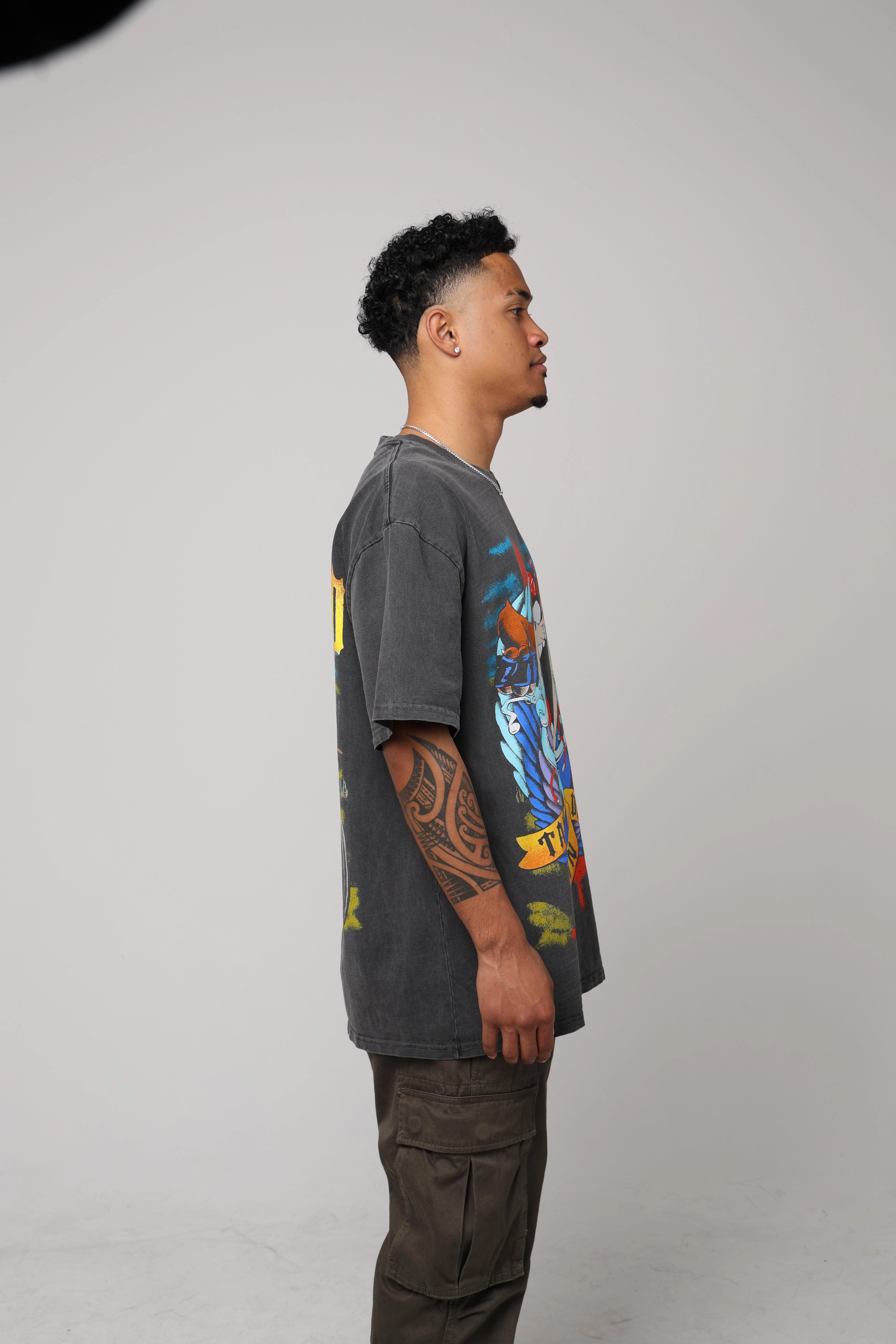 American Thrift X Looney Tunes Taz Motorcycles Heavyweight Vintage T-Shirt Black Wash