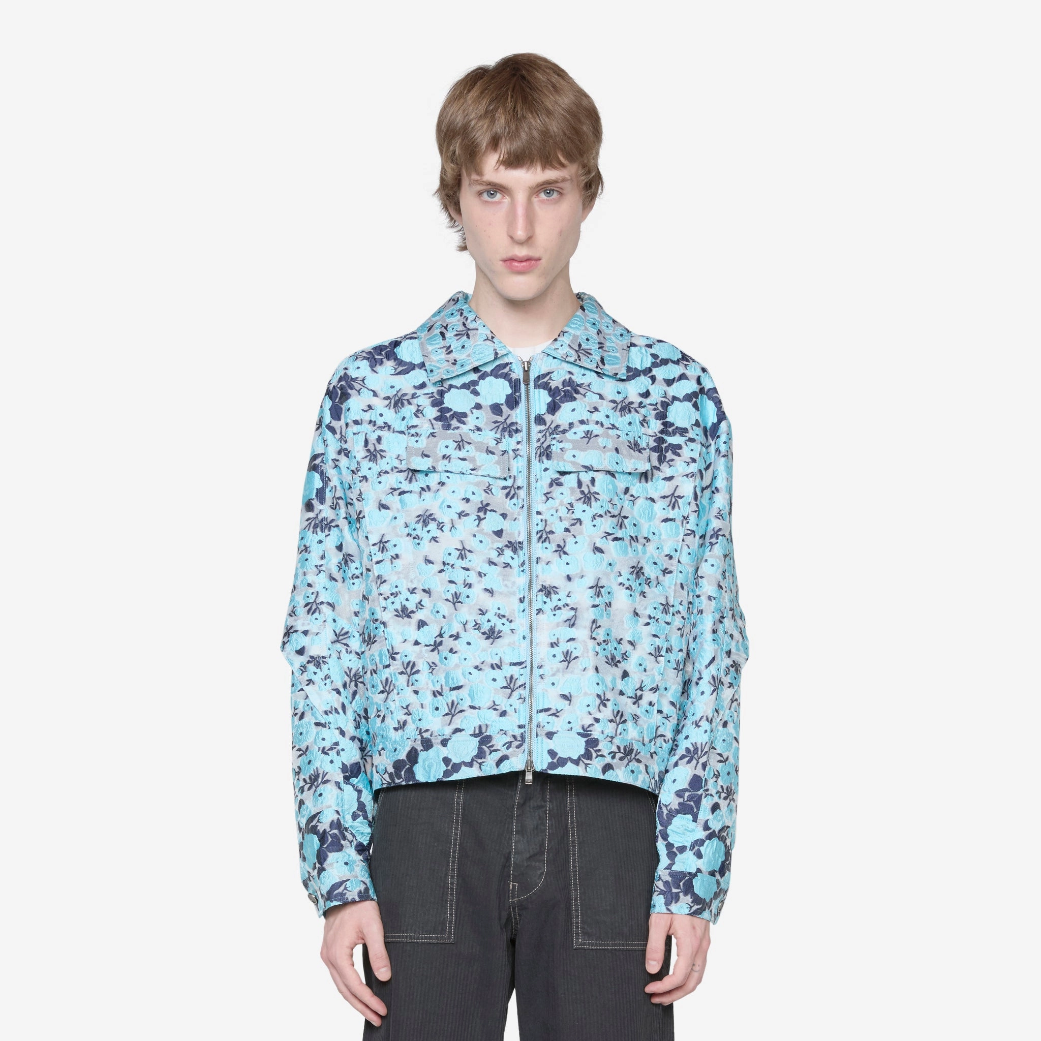 Fabrian Flower Zip-Up Jacket Sky Blue