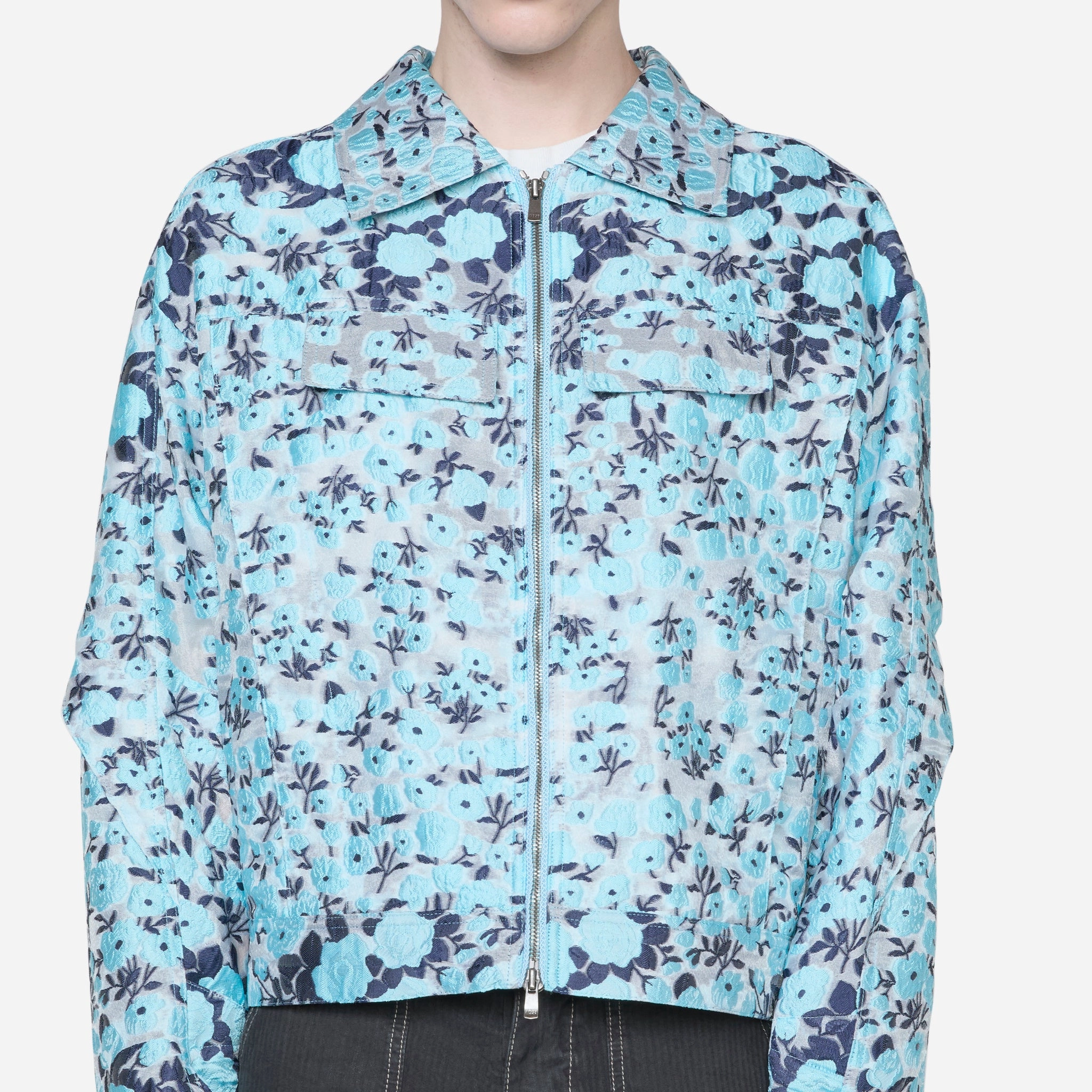 Fabrian Flower Zip-Up Jacket Sky Blue