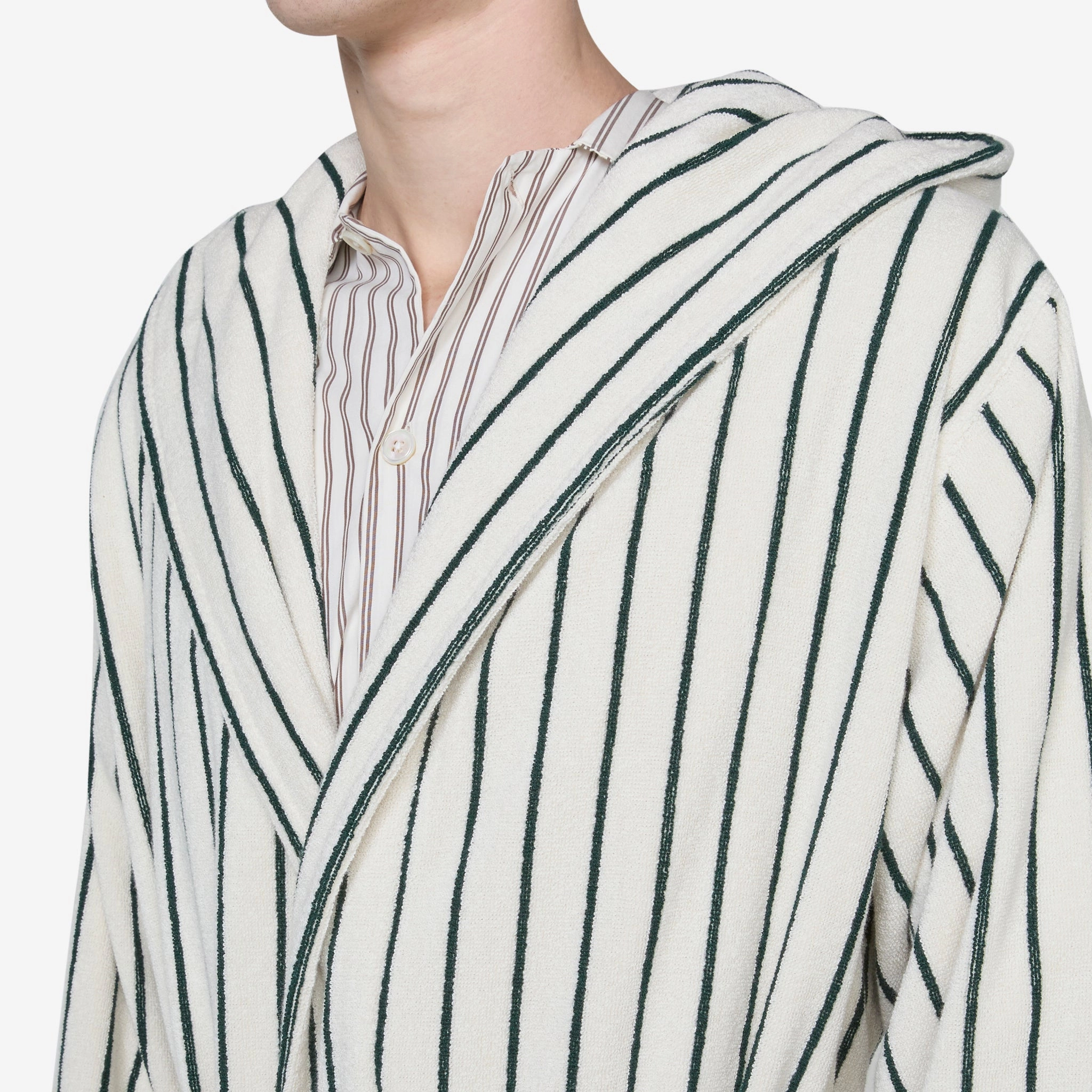 Hooded Bathrobe Striped Racing Green