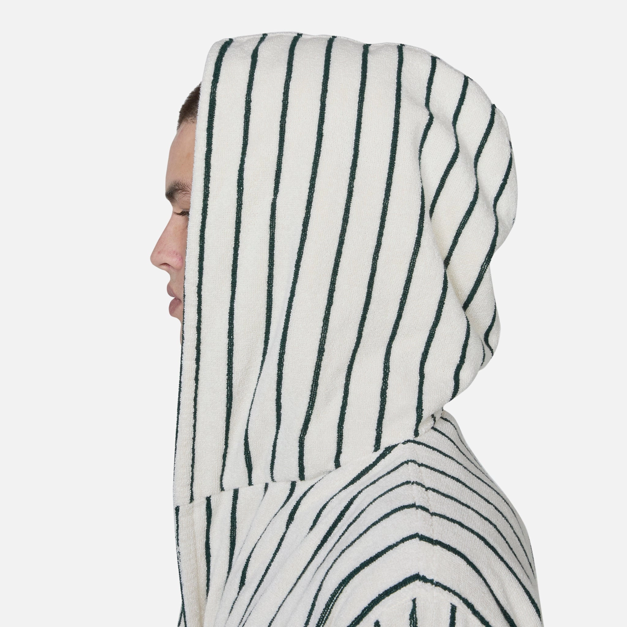 Hooded Bathrobe Striped Racing Green