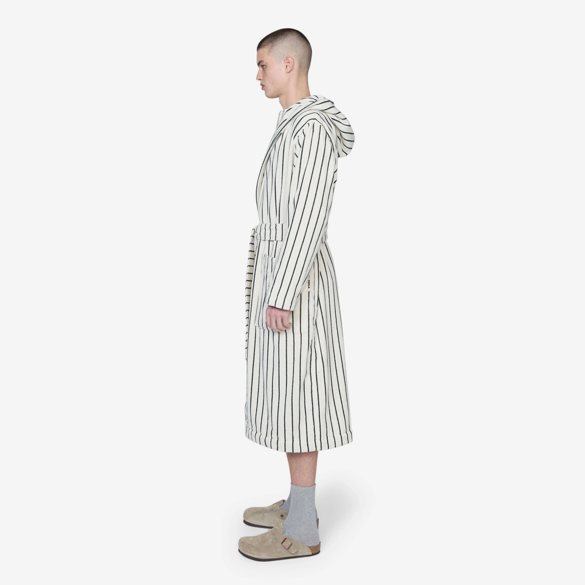 Hooded Bathrobe Striped Racing Green