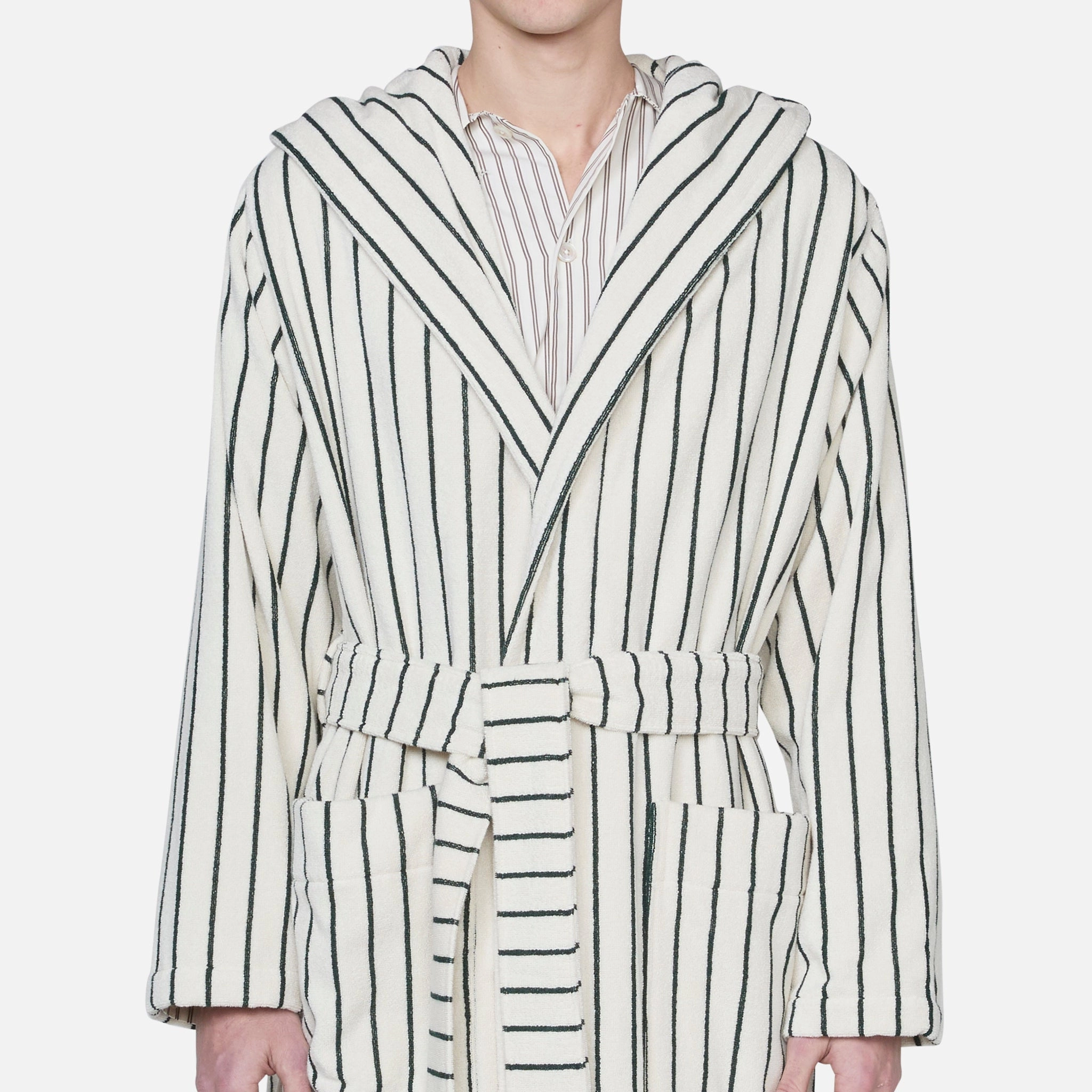 Hooded Bathrobe Striped Racing Green