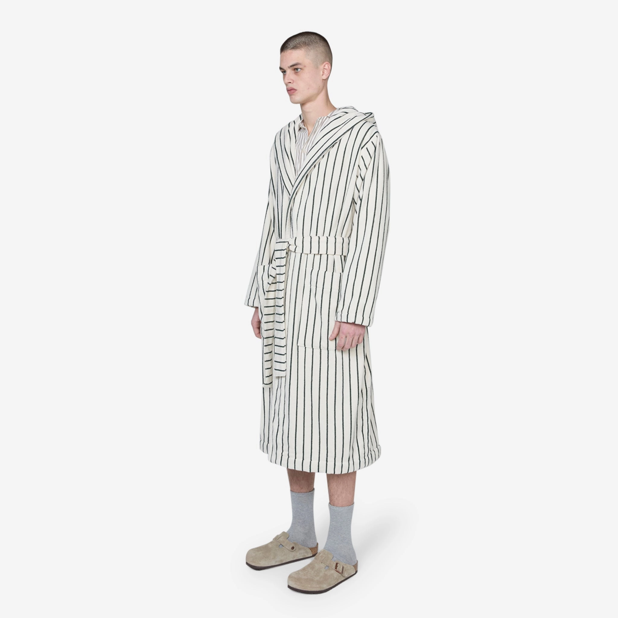 Hooded Bathrobe Striped Racing Green