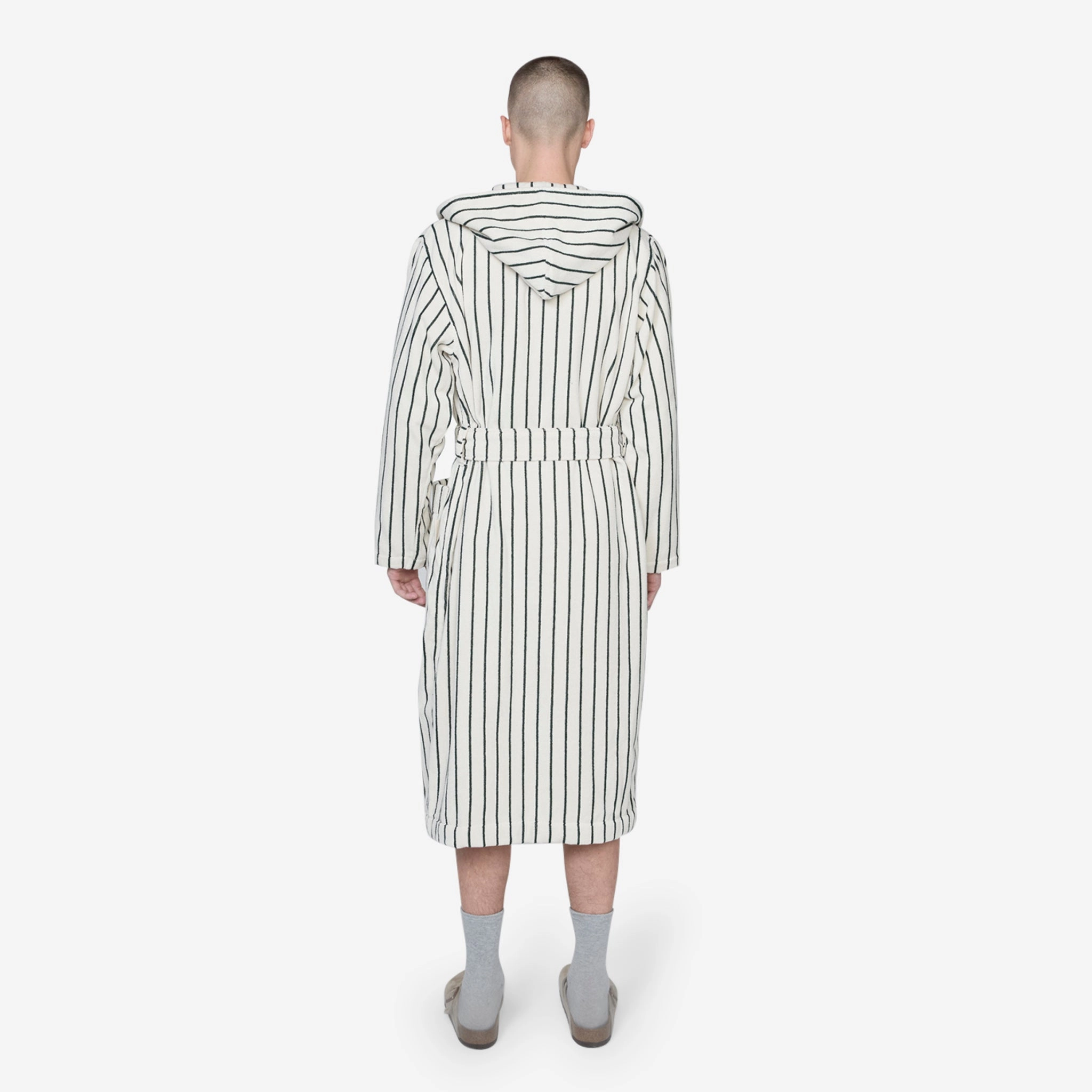 Hooded Bathrobe Striped Racing Green