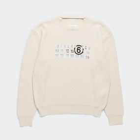 Knitted Crewneck Numbers Motif - Cream
