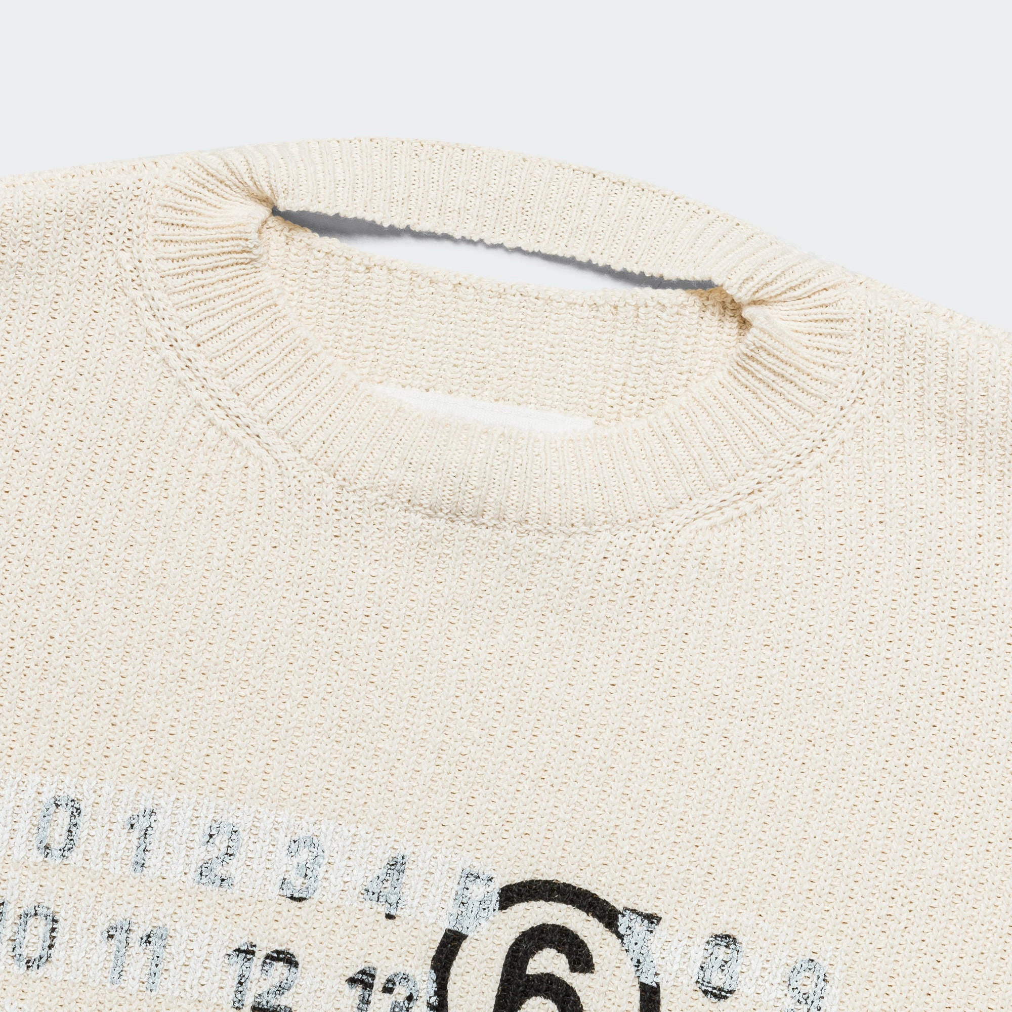 Knitted Crewneck Numbers Motif - Cream