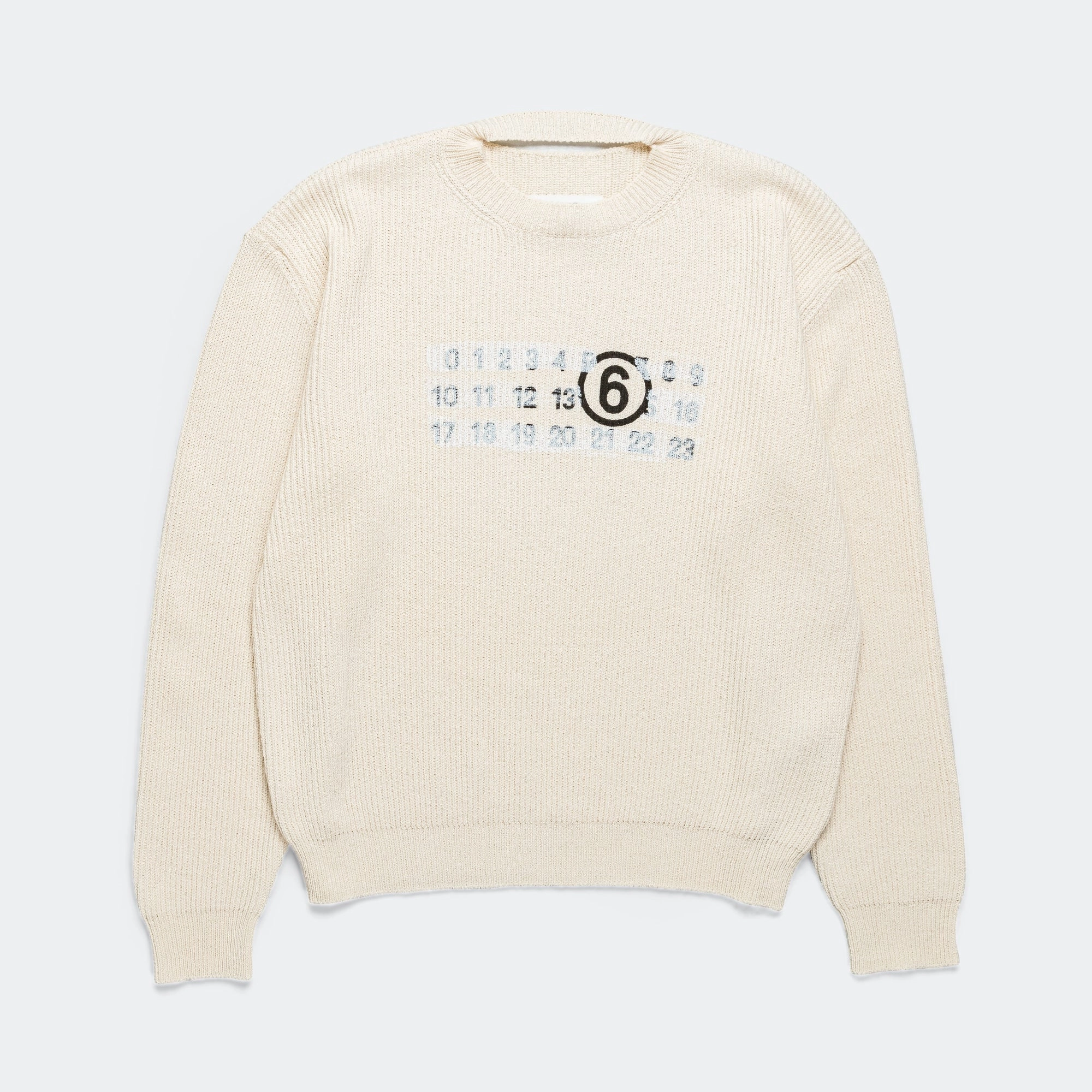 Knitted Crewneck Numbers Motif - Cream