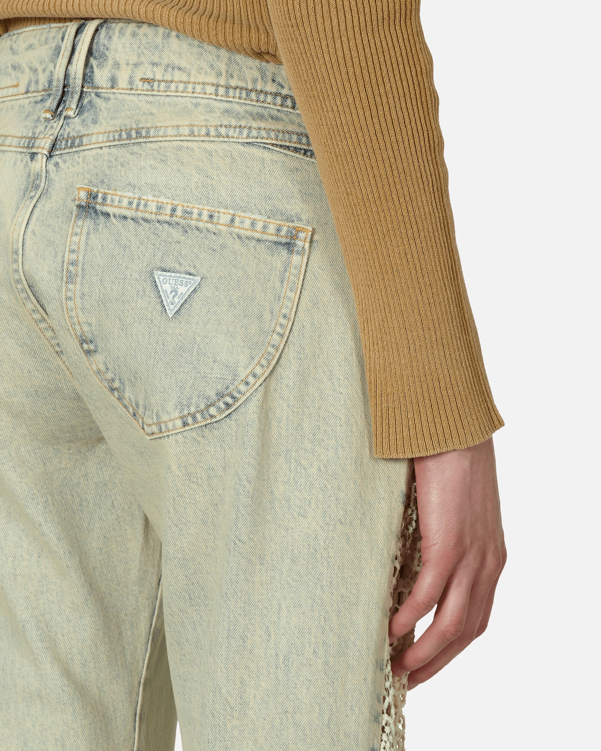 Lace Denim Flare Pants Tinted Light Wash