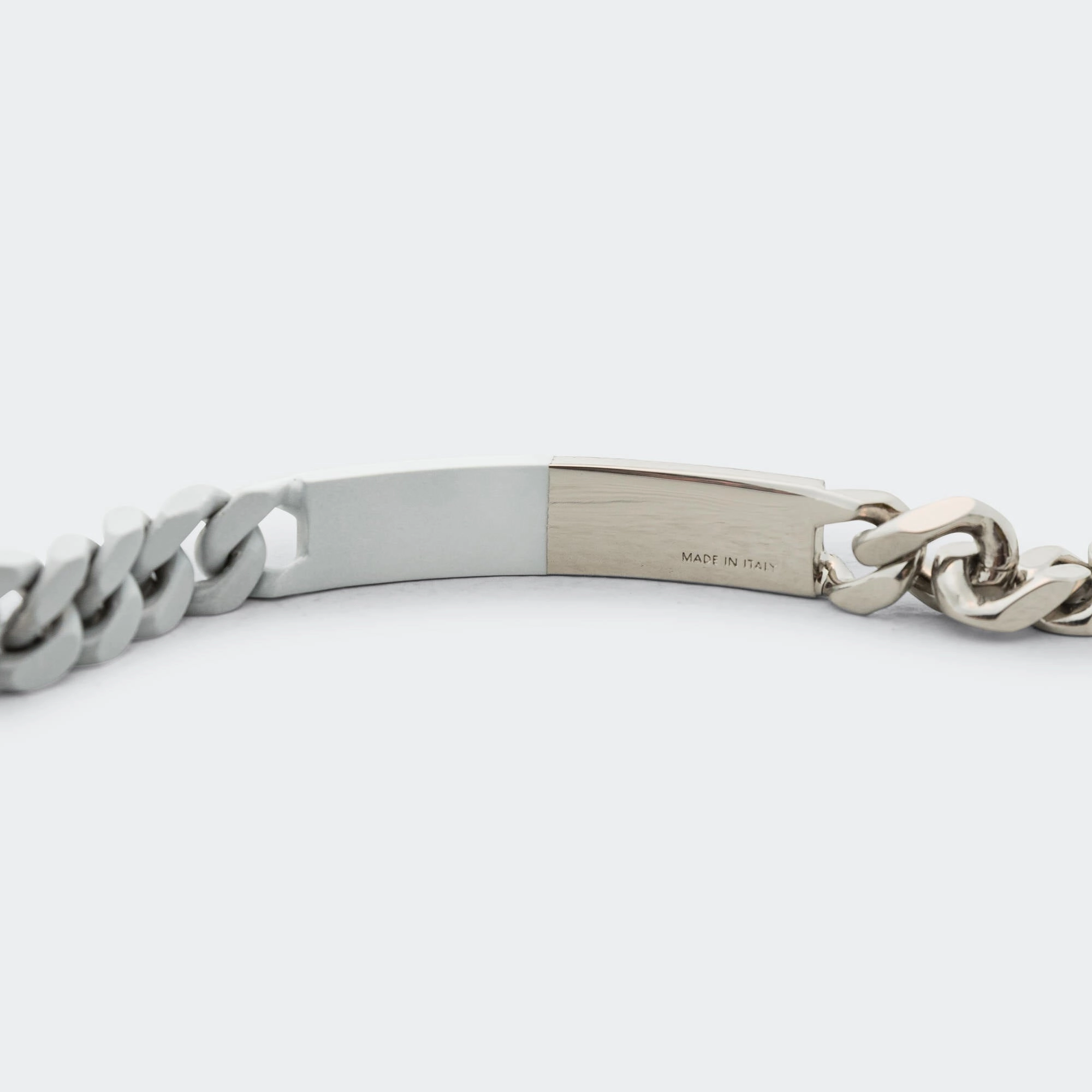 Minimal Logo ID Tag Curb Bracelet - Silver Toned Brass