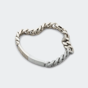 Minimal Logo ID Tag Curb Bracelet - Silver Toned Brass