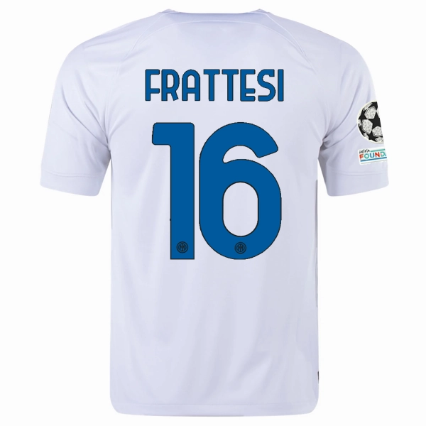 Nike Inter Milan Davide Frattesi Away Jersey w/ Champions League   Copa Italia Patches 23/24 (White/Lyon Blue)
