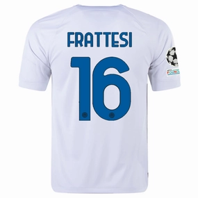 Nike Inter Milan Davide Frattesi Away Jersey w/ Champions League   Copa Italia Patches 23/24 (White/Lyon Blue)