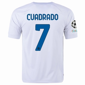 Nike Inter Milan Juan Cuadrado Away Jersey w/ Champions League   Copa Italia Patches 23/24 (White/Lyon Blue)