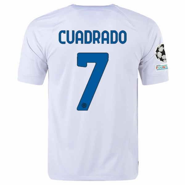 Nike Inter Milan Juan Cuadrado Away Jersey w/ Champions League   Copa Italia Patches 23/24 (White/Lyon Blue)