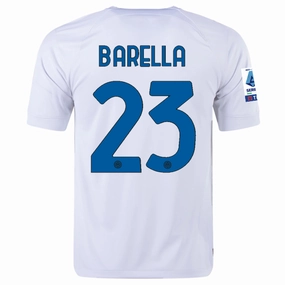 Nike Inter Milan Nicolo Barella Away Jersey w/ Series A   Copa Italia Patches 23/24 (White/Lyon Blue)