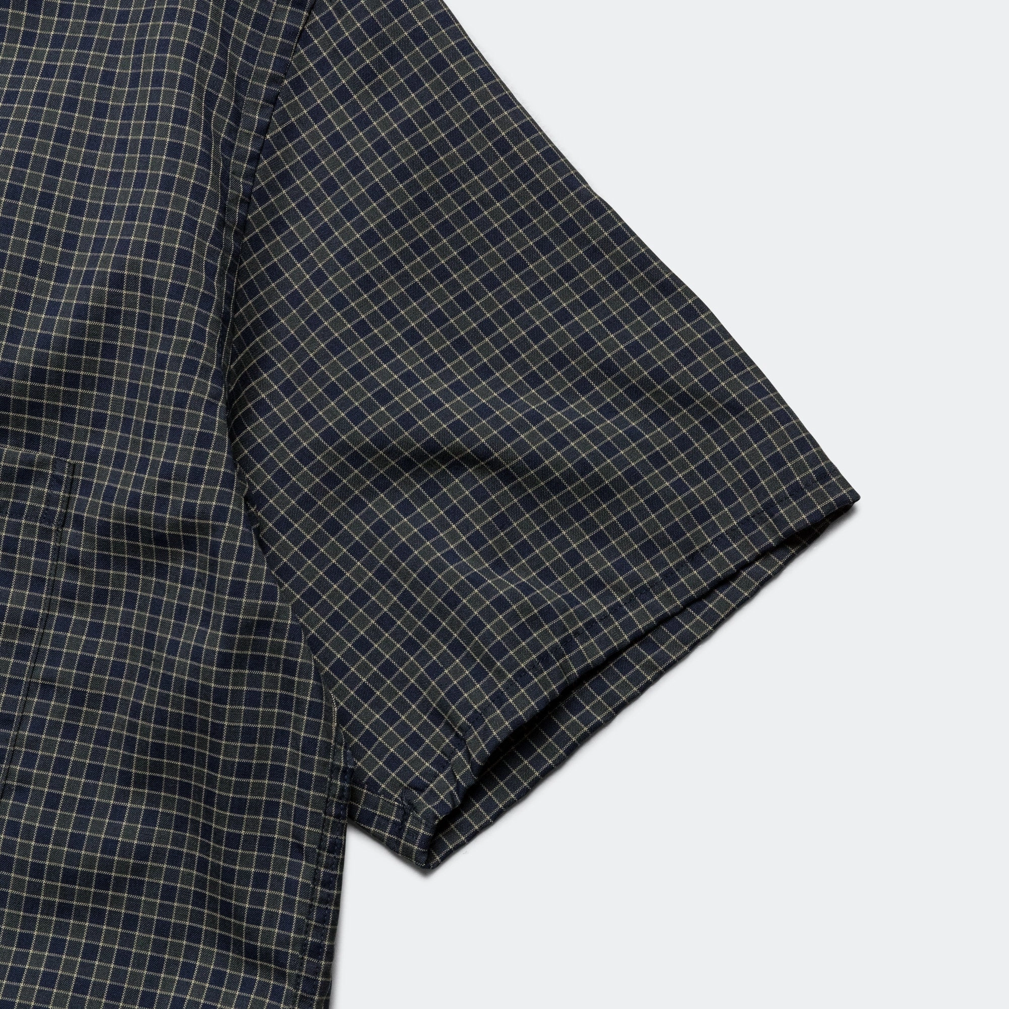 Open Collar Washable Wool Plaid - Green