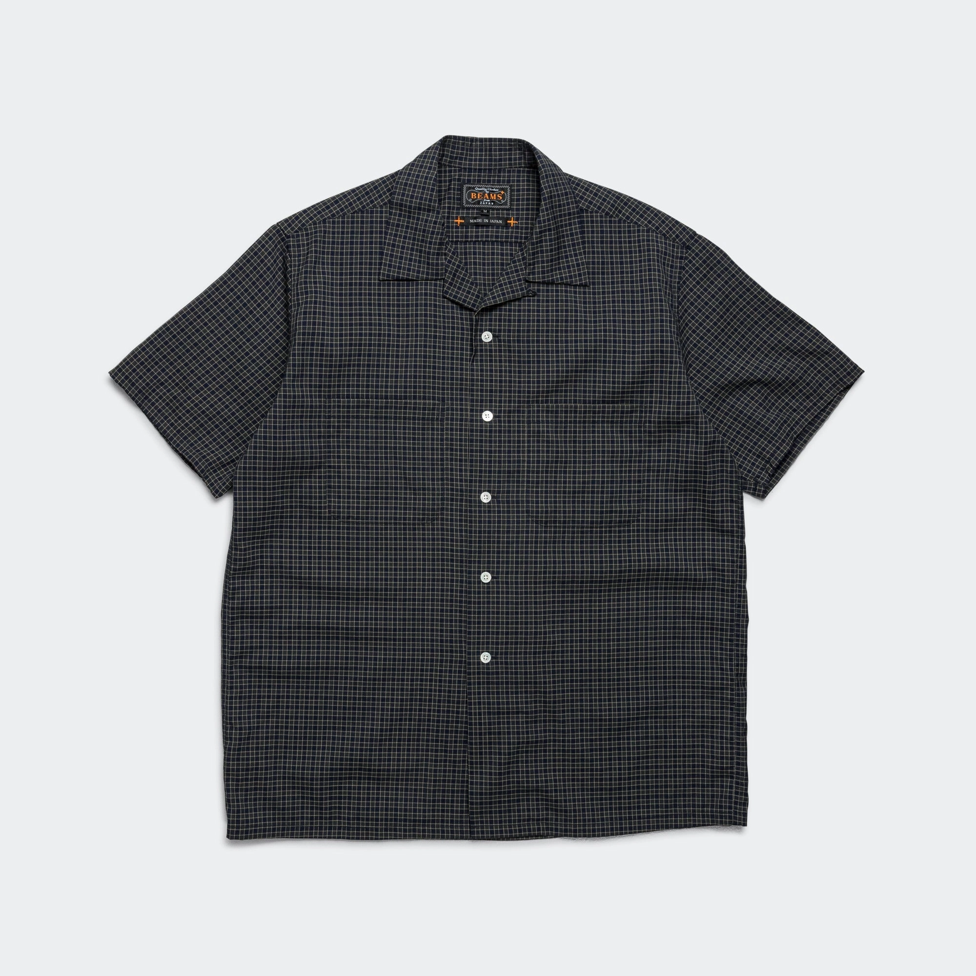 Open Collar Washable Wool Plaid - Green