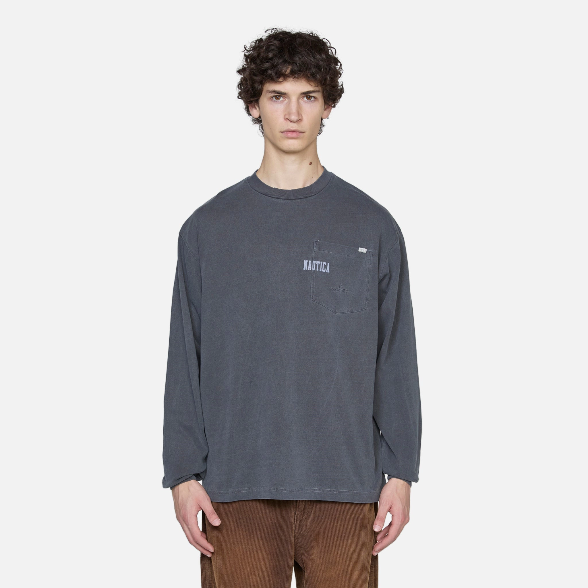 Pigment Dyed Hidden Logo Longsleeve T-Shirt Navy