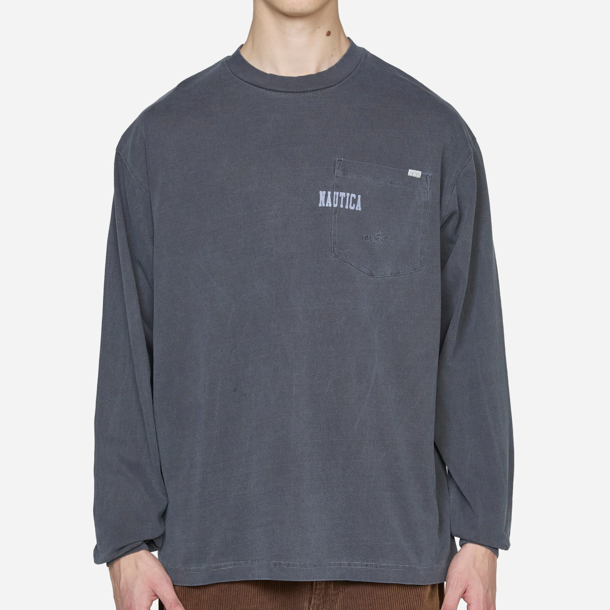 Pigment Dyed Hidden Logo Longsleeve T-Shirt Navy