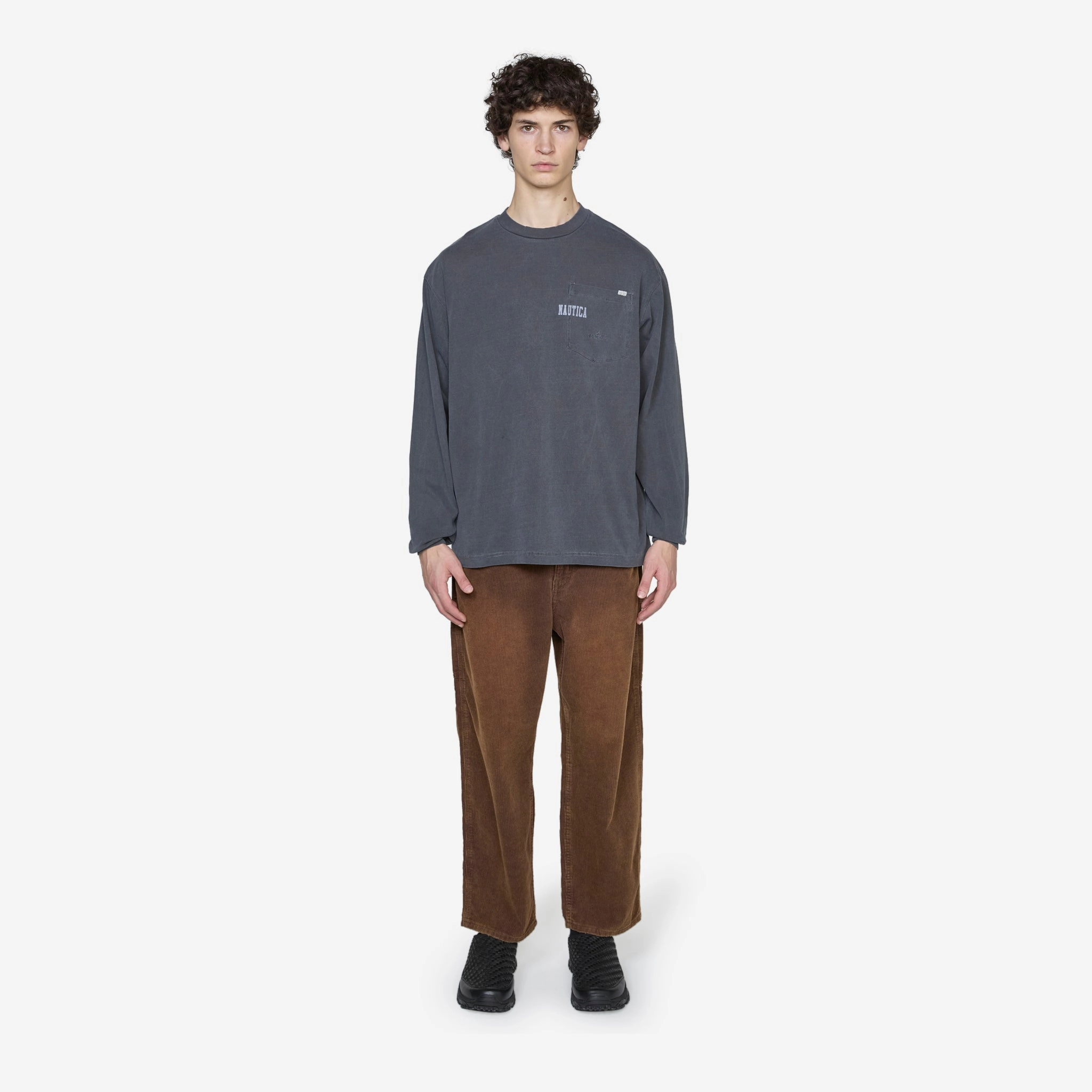 Pigment Dyed Hidden Logo Longsleeve T-Shirt Navy