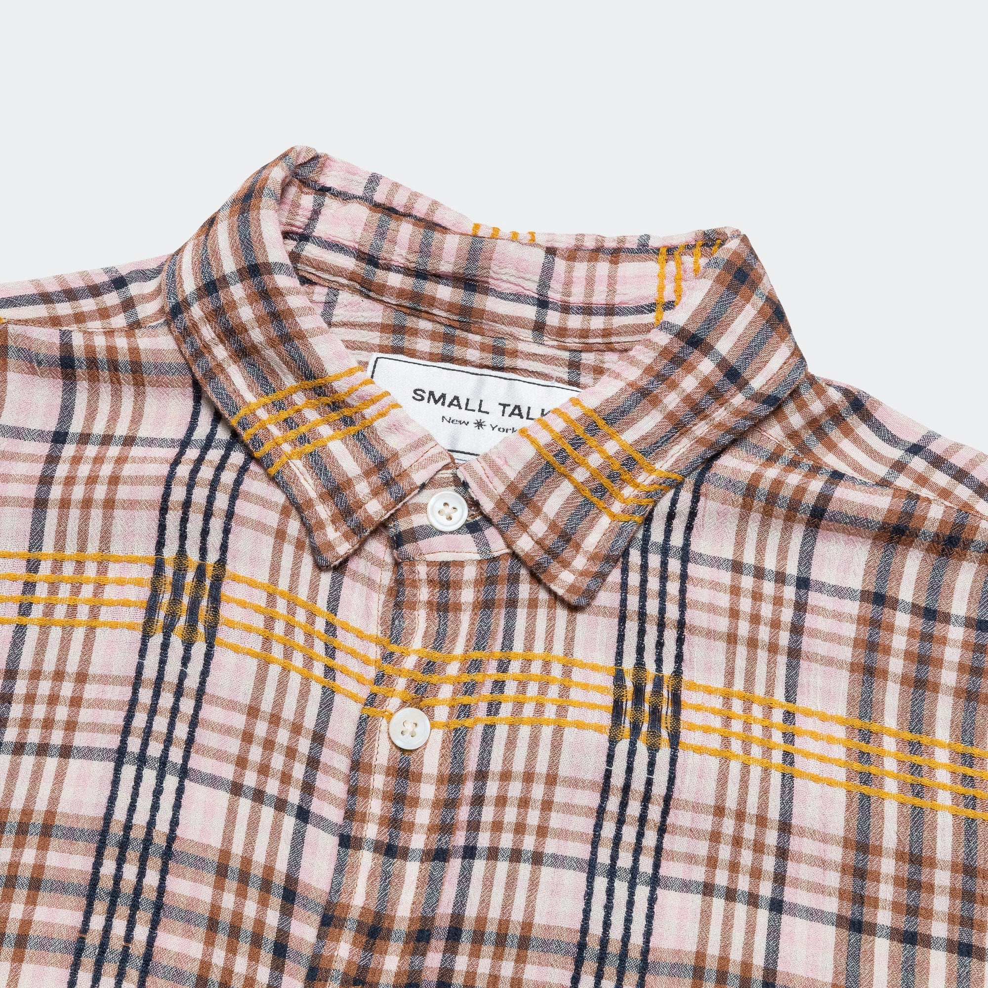 Pink Plaid Dobby L/S Button Down - Pink/Yellow