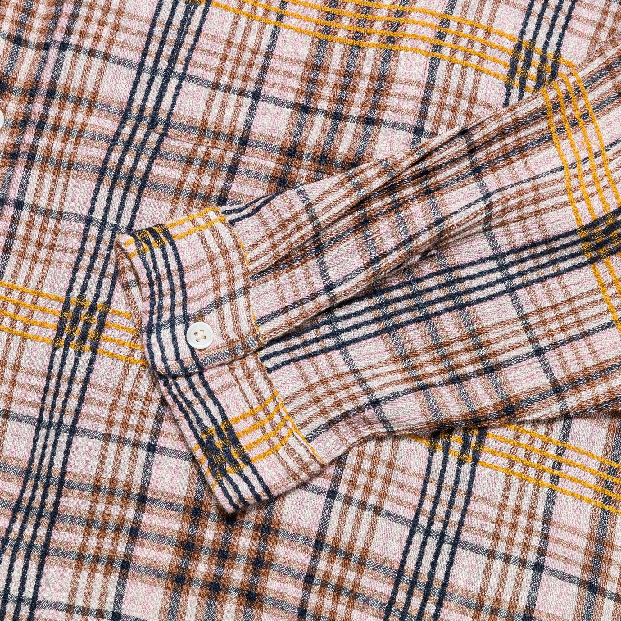 Pink Plaid Dobby L/S Button Down - Pink/Yellow