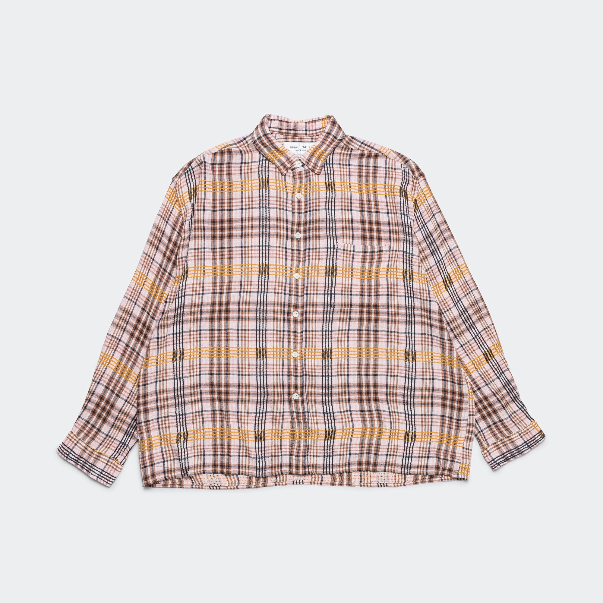 Pink Plaid Dobby L/S Button Down - Pink/Yellow