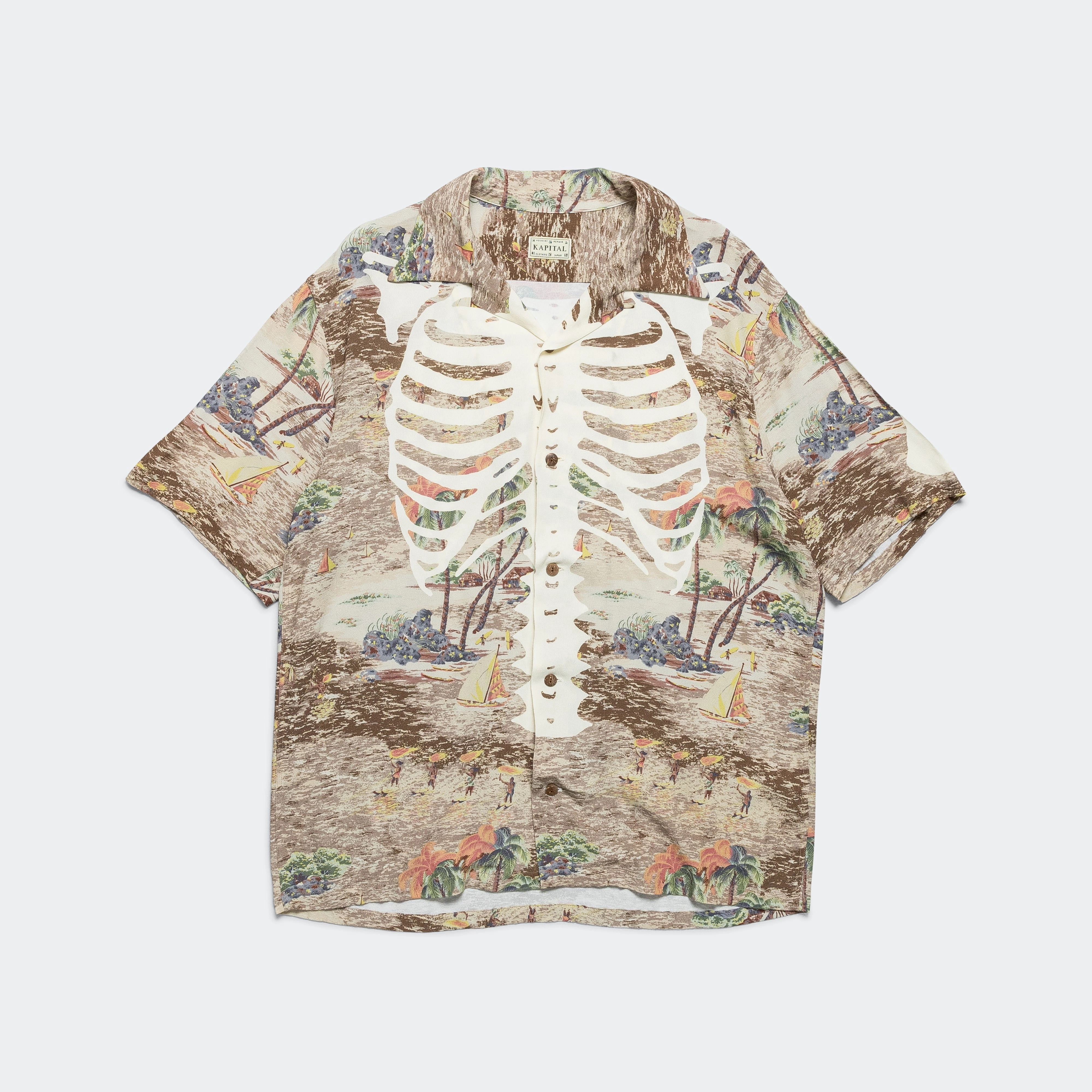 Rayon KAMEKAMEHA BONE Aloha Shirt - Brown