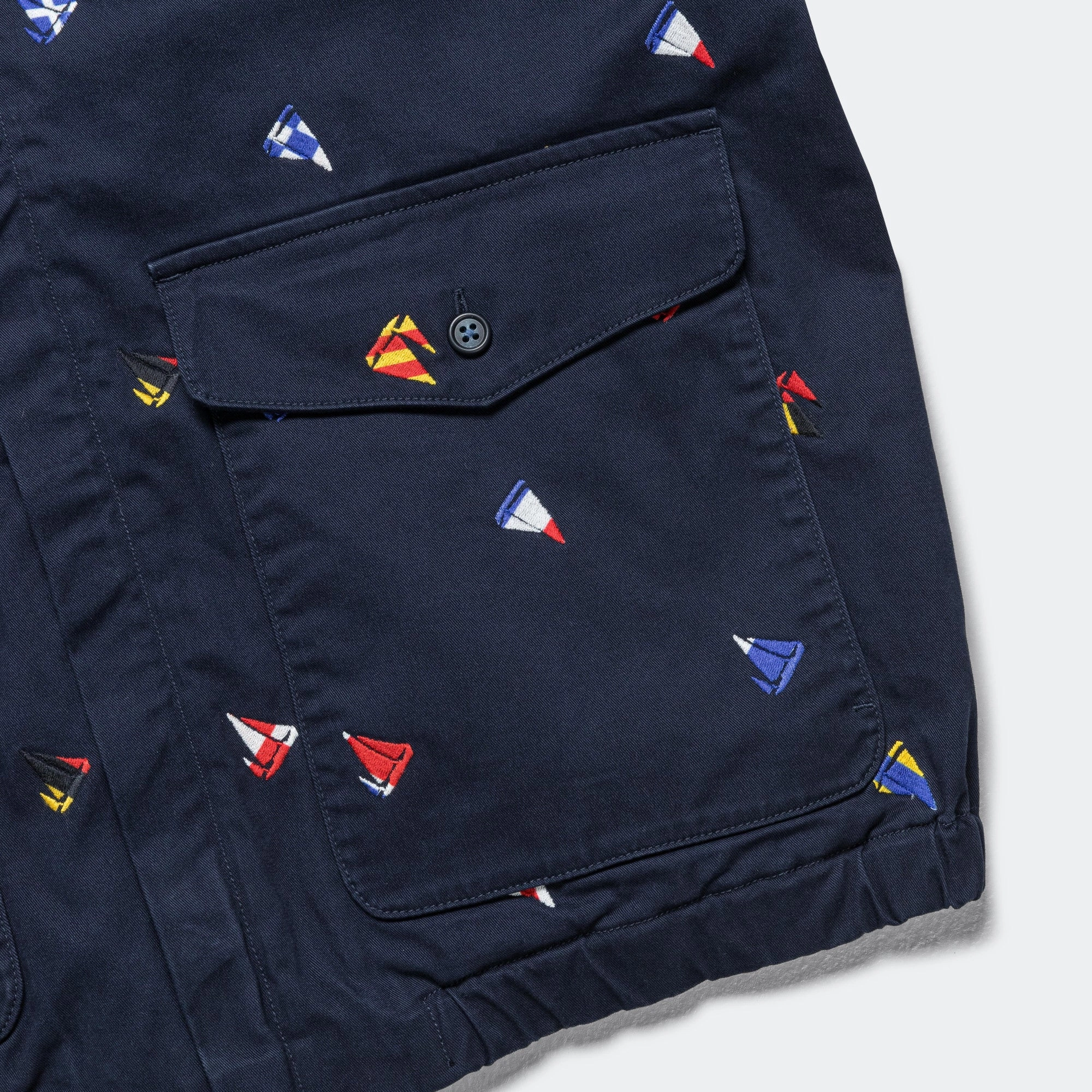 Zipper Blouson Embroidery On Print - Navy