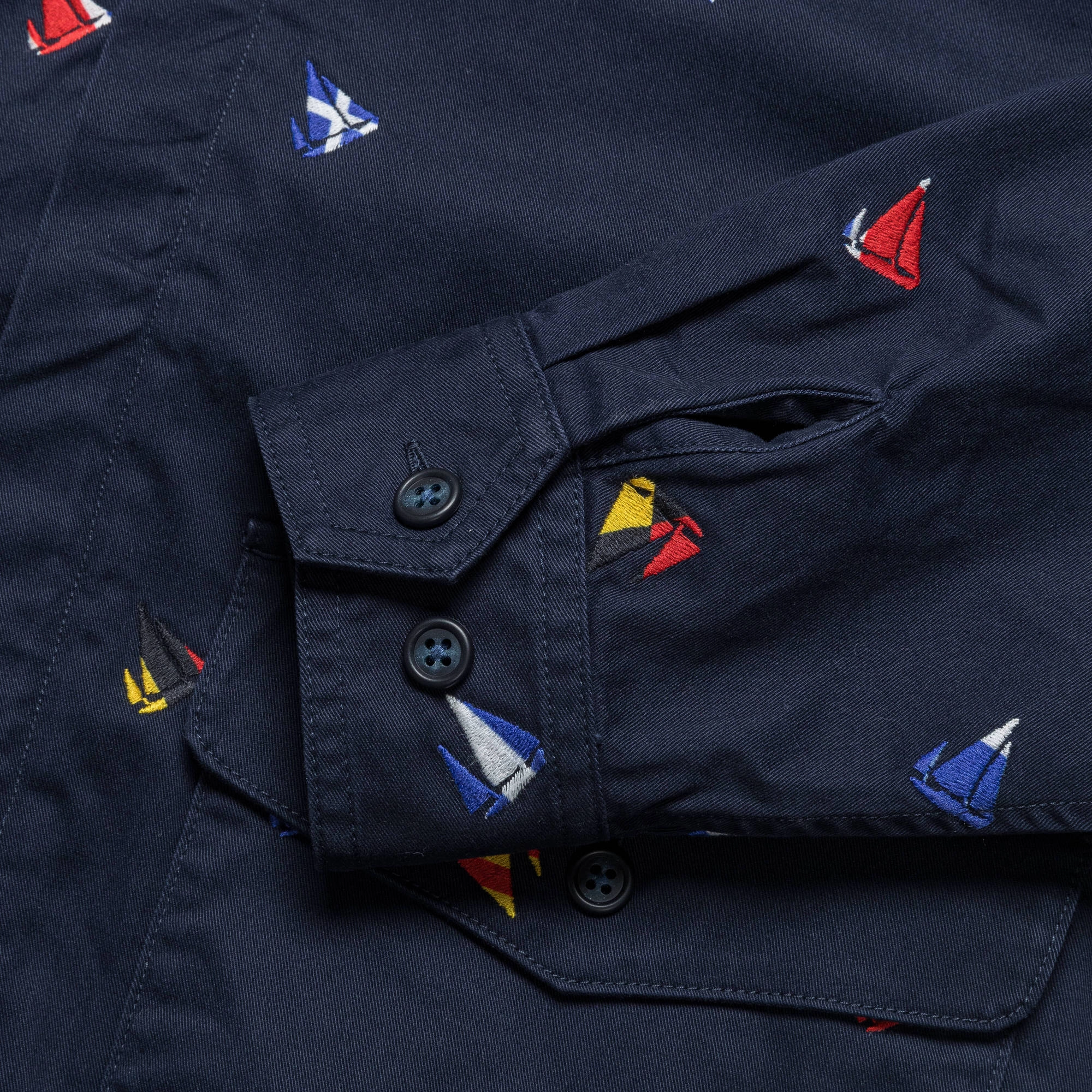 Zipper Blouson Embroidery On Print - Navy