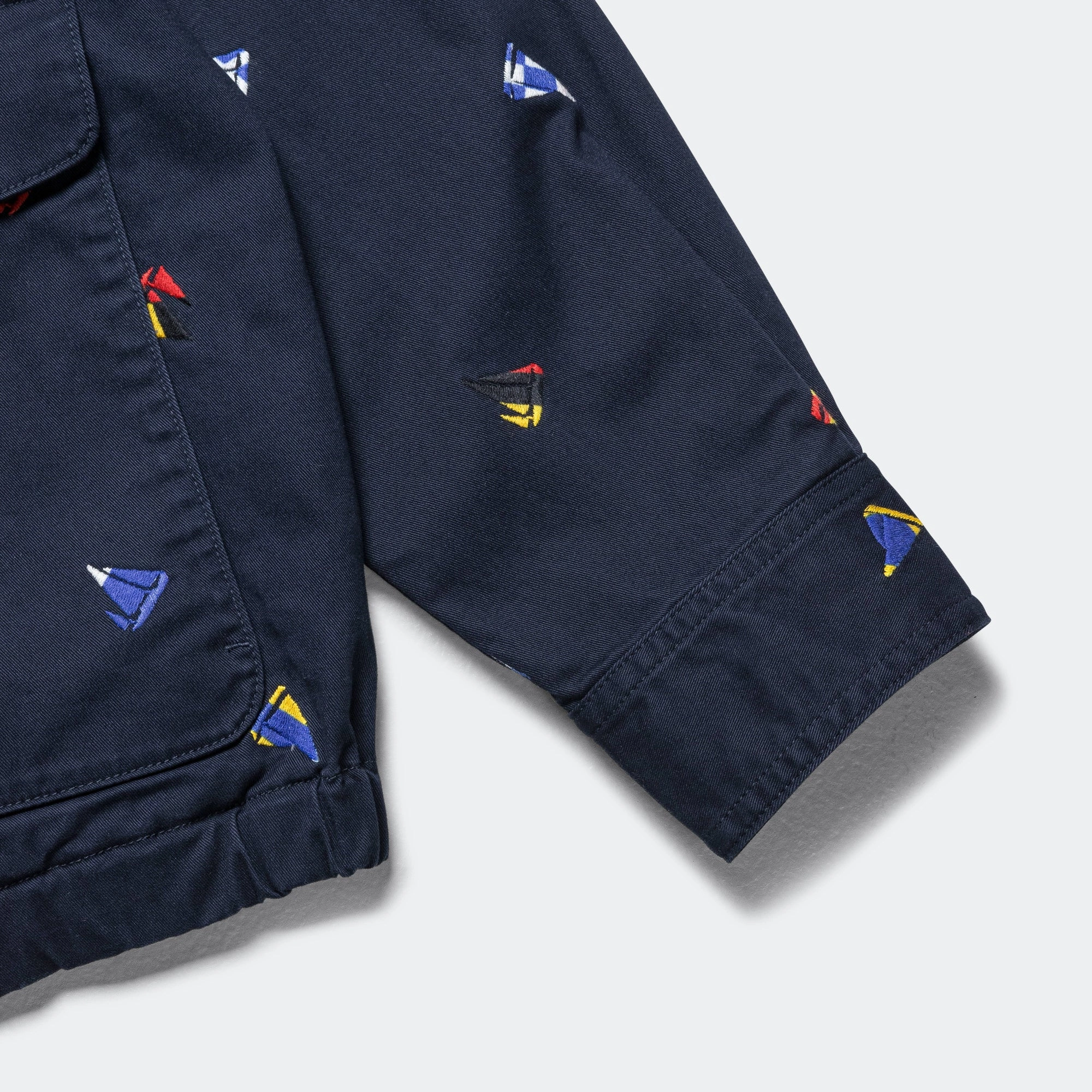 Zipper Blouson Embroidery On Print - Navy